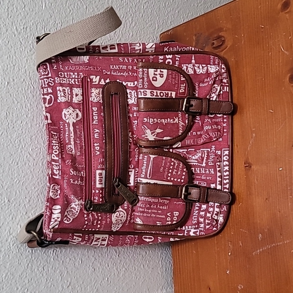 Vivace Crossbody Bag Womens Medium Pink Afrikaans Text Print Messenger‎ Purse